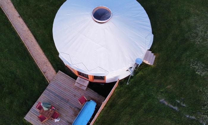 Stunning Luxury Yurt, with decking, wood fired Hippie Hot Tub, Tv, WIFI and your own bathroom and kitchen next to each yurt